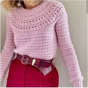 Lauren Ralph Lauren Open Stitch Pullover Knit Sweater Pink Crew Cuddly